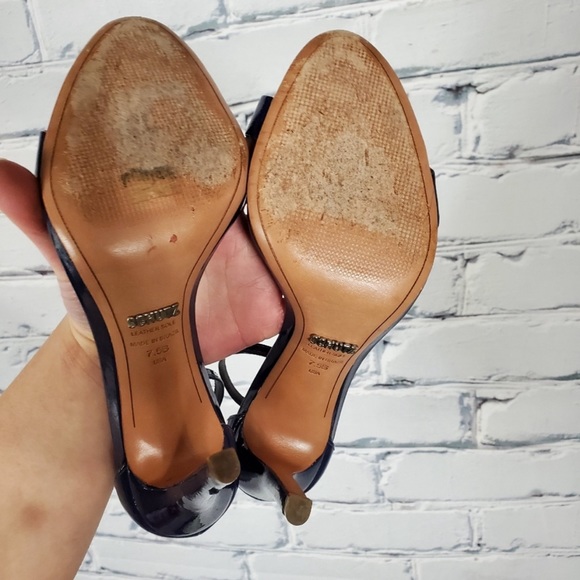 Schutz Blue Patent Heeled Sandals - Picture 6 of 8